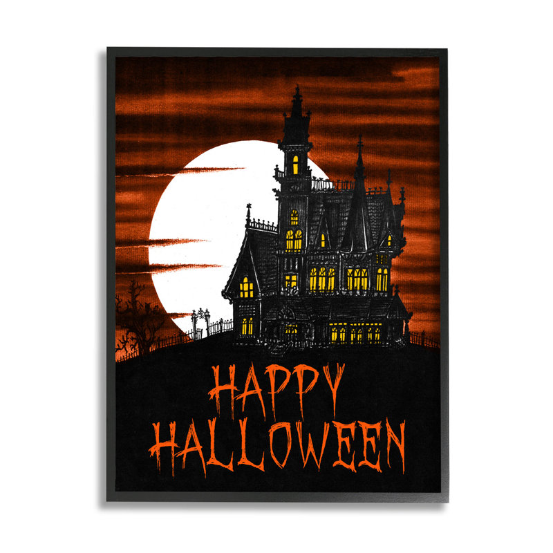 «Happy Halloween Haunted House» par The Evening Evening Post - impression sur bois, H 14 po x l 11 po x P 1,5 po