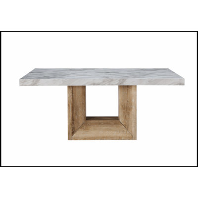 Table de salle à manger en bois naturel SHEena avec plateau en faux marbre, durable et élégant pour les intérieurs modernes