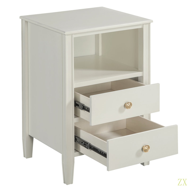 Table de chevet avec rangement à 2 tiroirs Winston, Blanc