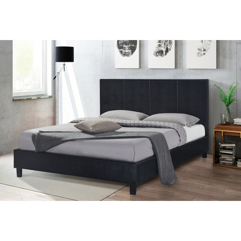 Lit partiellement rembourré avec matelas, Simple, Noir