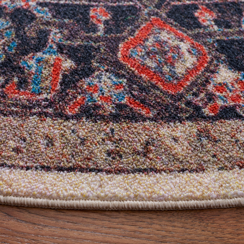 Chesnut Oriental Power Loom Ivory/Red Area Rug, Round 6'7"