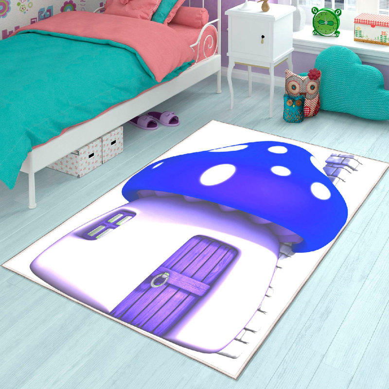 Luxury Cotton Area Rug, 2.6 x 4.9 Feet | 100% Cotton, 1.4 lbs/sq ft | Antibacterial, Non-Slip PVC Underside, Machine Washable | Elegant White & Purple Design | Perfect for Living Room, Bedroom & Playroom
