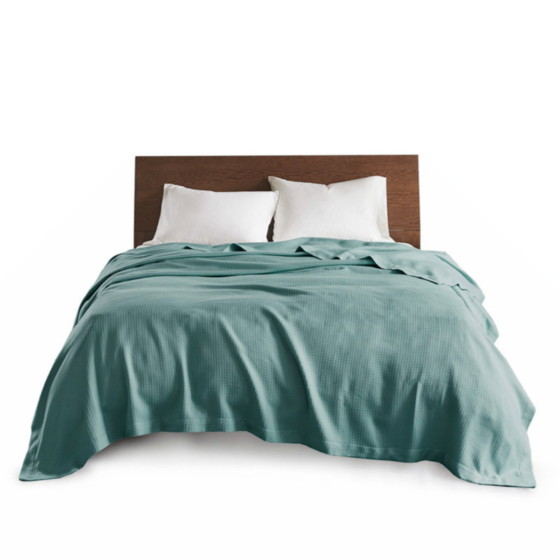 Couverture en coton de qualité égyptienne, L 90 po x L 90 po, Bleu vert