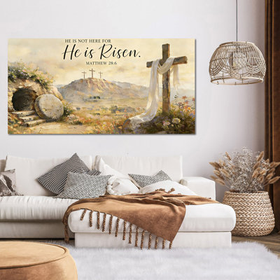 Art mural de Pâques par Timuba - images sur toile chrétiennes de Jésus, tombe vide et trois croix, art mural de Pâques, reproduction d'art encadrée, 16 x 32 po