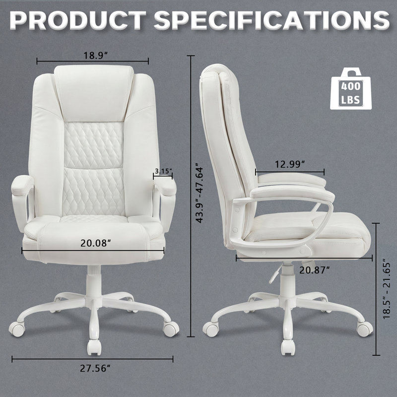 Chaise de bureau à domicile, conception robuste de 400 lb et de grande taille, dossier lombaire ergonomique à haut dossier