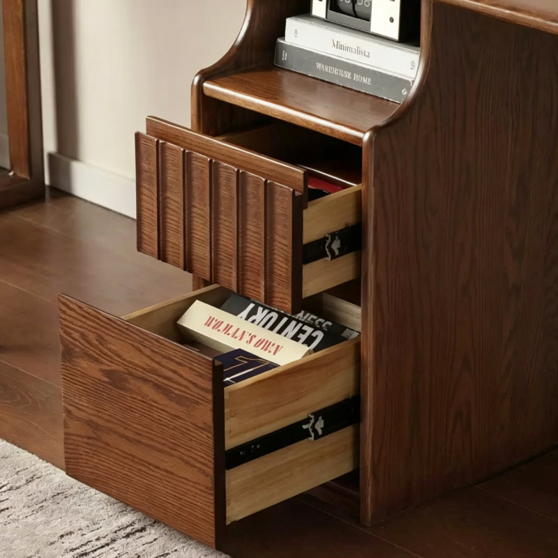 Dark brown oak double-persono computer desk, 29.52" H x 94.48" W x 22.04" D