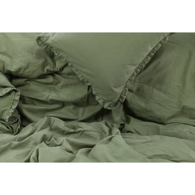 Kushner Cotton Solid Colour Duvet Cover with Pillowcases Included, Green