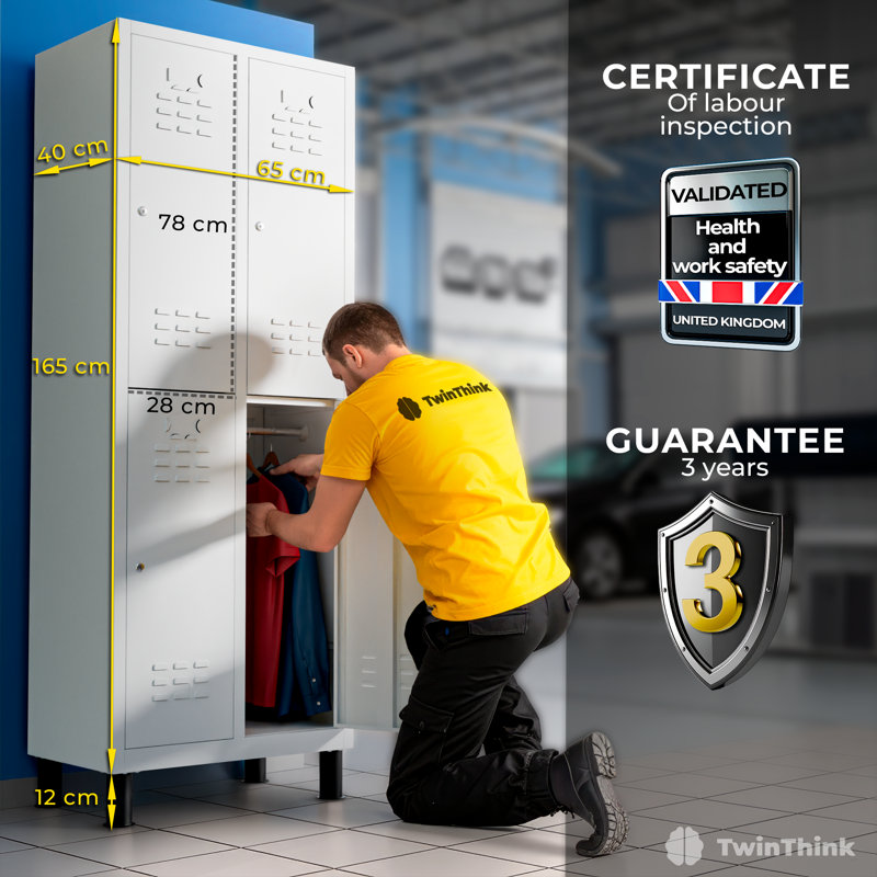 4-Door Metal Locker Cabinet, Lockable Storage Locker Metal Cabinet for Office, Gym, Garage & School, White