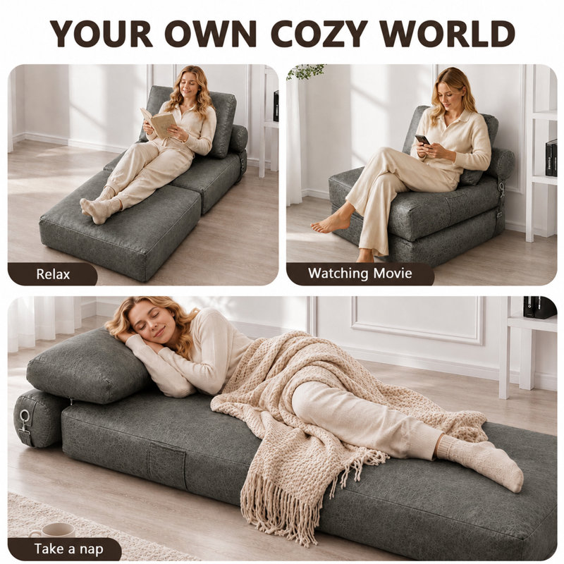 Ensemble de fauteuil à billes avec repose-pieds, canapé-lit à motif de coquillage pour chambre à coucher, dortoir ou salon
