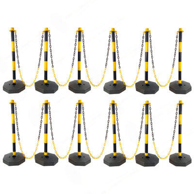 12 Pack Traffic Delineator Post Cones With Fillable Base, Adjustable Plastic Safety Barrier With 5Ft Plastic Chain, Outdoor And Indoor Crowd Control Stanchion For Traffic Control And Warning Y/B