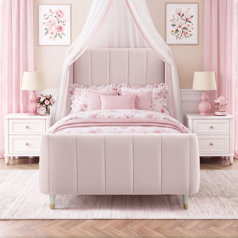 Lit plateforme rembourré Ricketts, Twin, Rose vintage