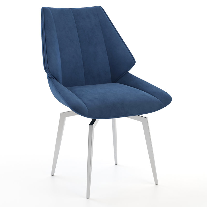 Gretchine 0cm H Velvet Upholstered Side Chair, Blue, Chrome