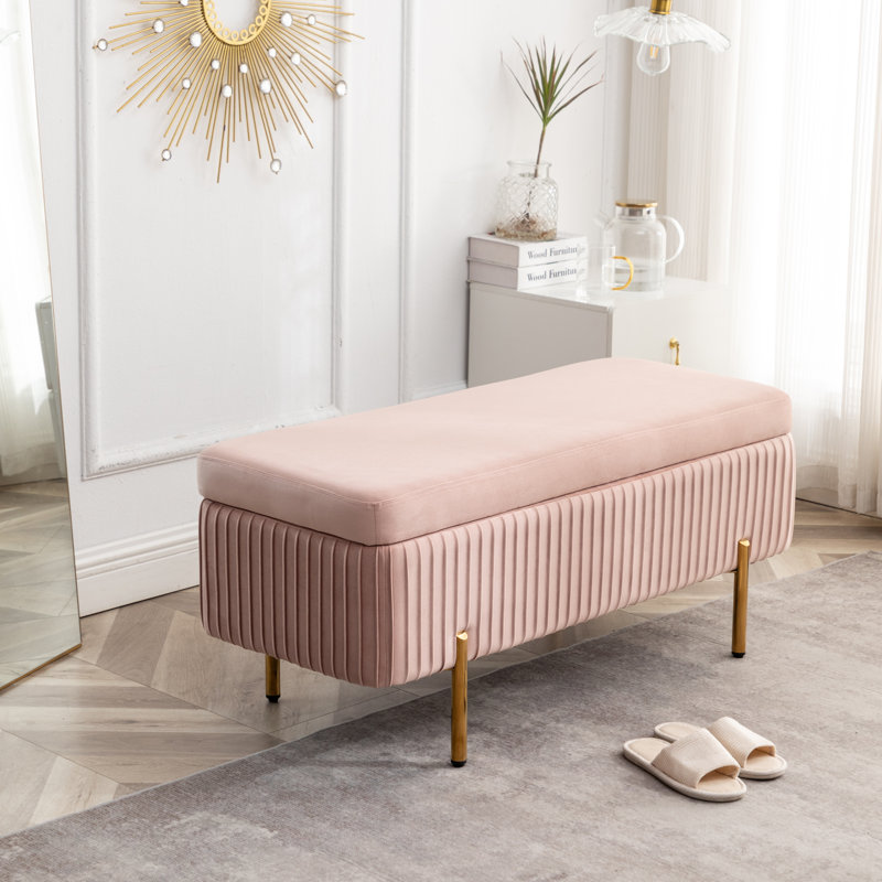 Banc de rangement rembourré en velours Miajah, Rose