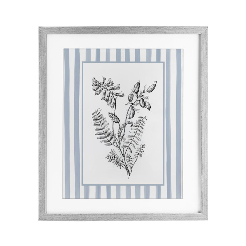 Herbes avec bordure rayée, reproduction encadrée sous verre, design par lettré et doublé, Cadre de ferme gris