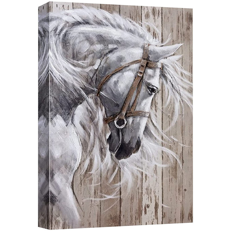 Chevaux qui courent et chevauchant un cheval - cadre flottant, impression sur toile, H 18 po x l 12 po x P 1,5 po