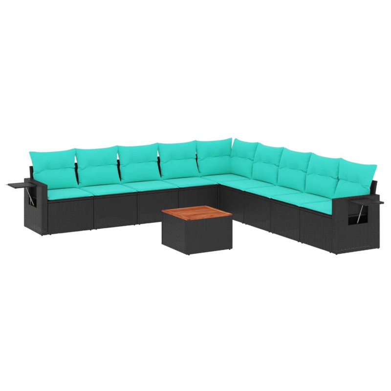 Ensemble de canapés de patio 10 pièces avec coussins en rotin noir pour l'extérieur