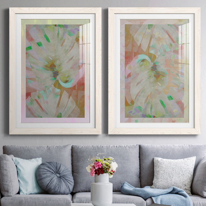 Retro Palms I - ensemble de 2 reproductions, H 44 po x l 31 po x P 1 po, Papier encadré blanc, Blanc