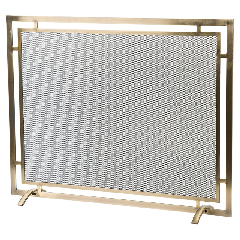 Gatsby Mesh Fireplace Screen - Single Panel, Steel Frame, Aged Brass