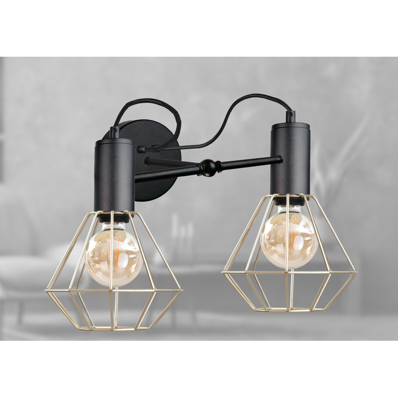 Etchemin Steel Armed Sconce, Black/Gold, Gold