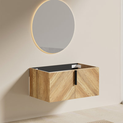 Meuble-lavabo suspendu simple de 91 cm (36 po) avec portes à chevrons en chêne naturel (lavabo non inclus)
