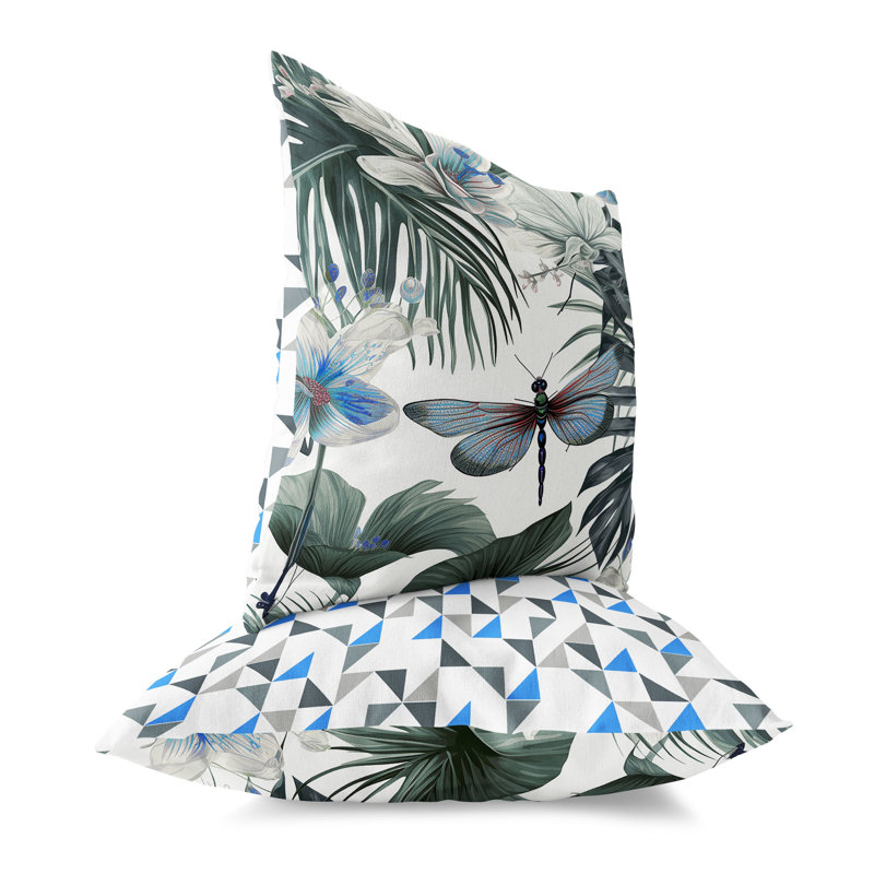 Oreiller réversible intérieur / extérieur Dragonfly Dreamscape, H 18 po x l 18 po, Bleu / gris