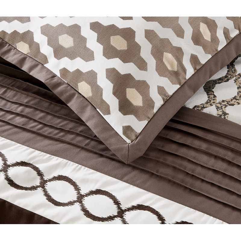 California King Brown Microfiber Geometric Comforter Set