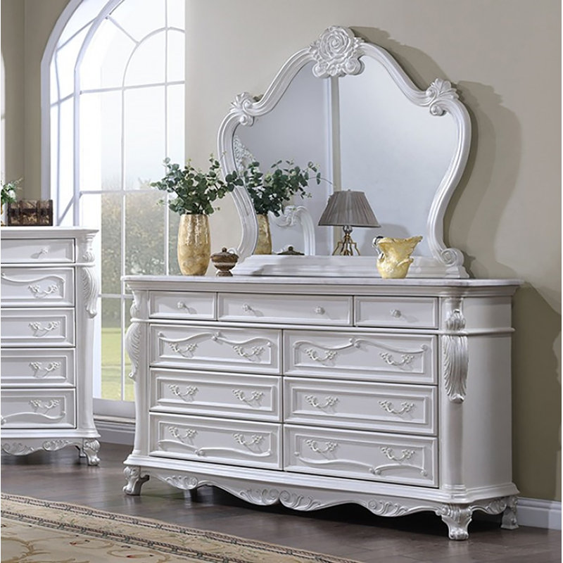 Granntam 9 Drawer 70.5" W Dresser with Mirror, White