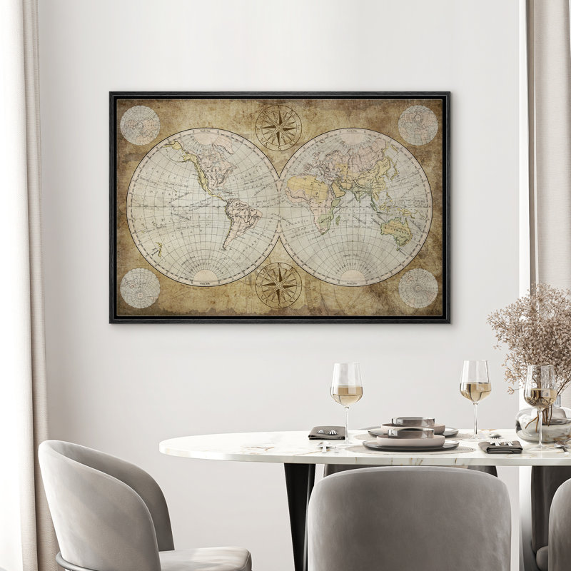 Mappemonde rétro, Noir, H 16 po x l 24 po