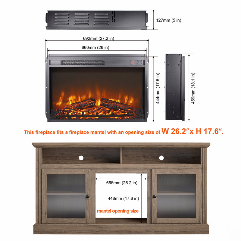 Foyer électrique encastrable 26 po, radiateur ultra-mince avec ensemble de bûches et flamme réaliste, télécommande avec minuterie, protection contre la surchauffe