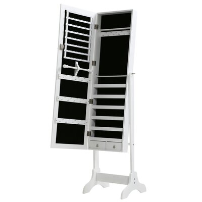 Jewelry Cabinet 47.3"" H Wall/Door Mounted Lockable Jewelry Armoire With 2 Drawers 6 Shelves 43.3""×10.6"" Mirror High Capacity Jewelry Organizer,White -  Red Barrel Studio®, 1A7A2A11194E4D808C3413279FB47DDC