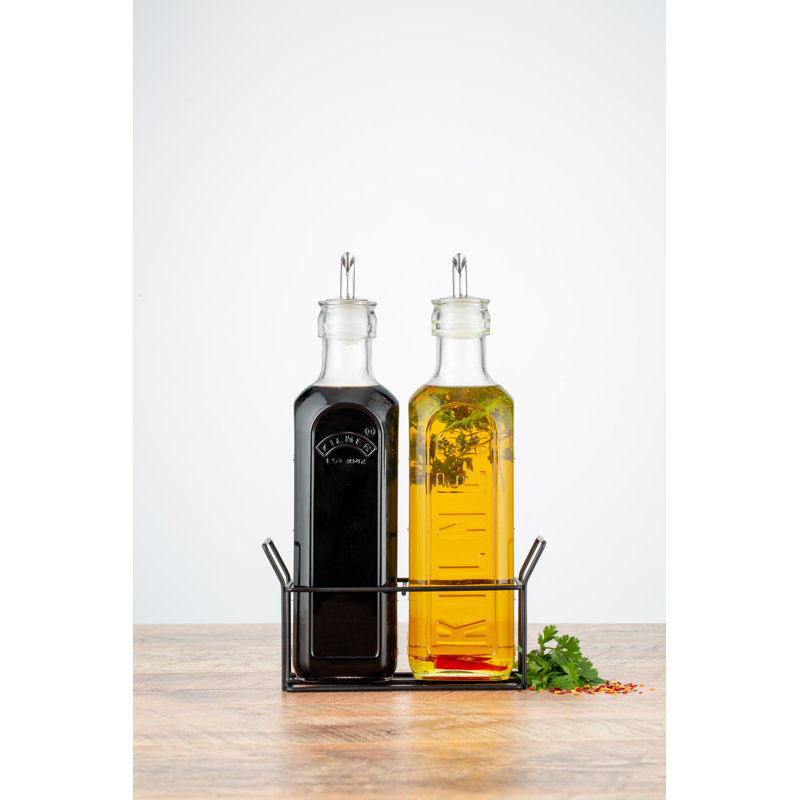 Kilner 3 Piece Oil Bottles and Metal Rack Set