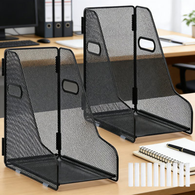 Grand ensemble de classeur vertical en maille de métal, ensemble de 2 classeurs géants pour bureau, rangement de classeur extensible pour classeurs de 3 à 5 pouces, organisateur de bureau
