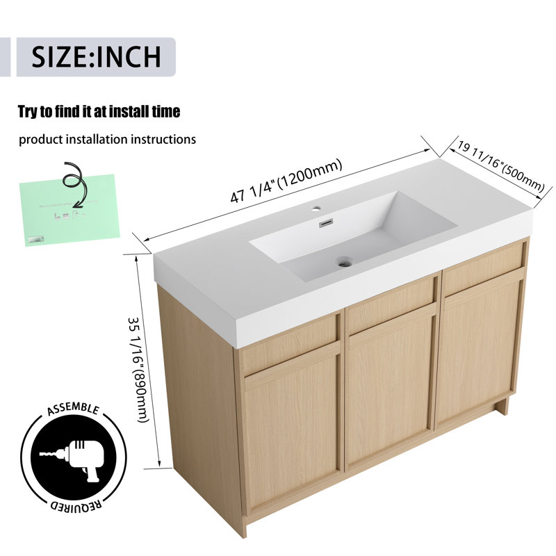 48 Inch Vanity, 48 bathroom vanity with top, 48 inch bathroom vanity, 48" Single Bathroom Vanity Set, 48'' Single Sink Vanity with 3 Doors and Resin Basin Sink