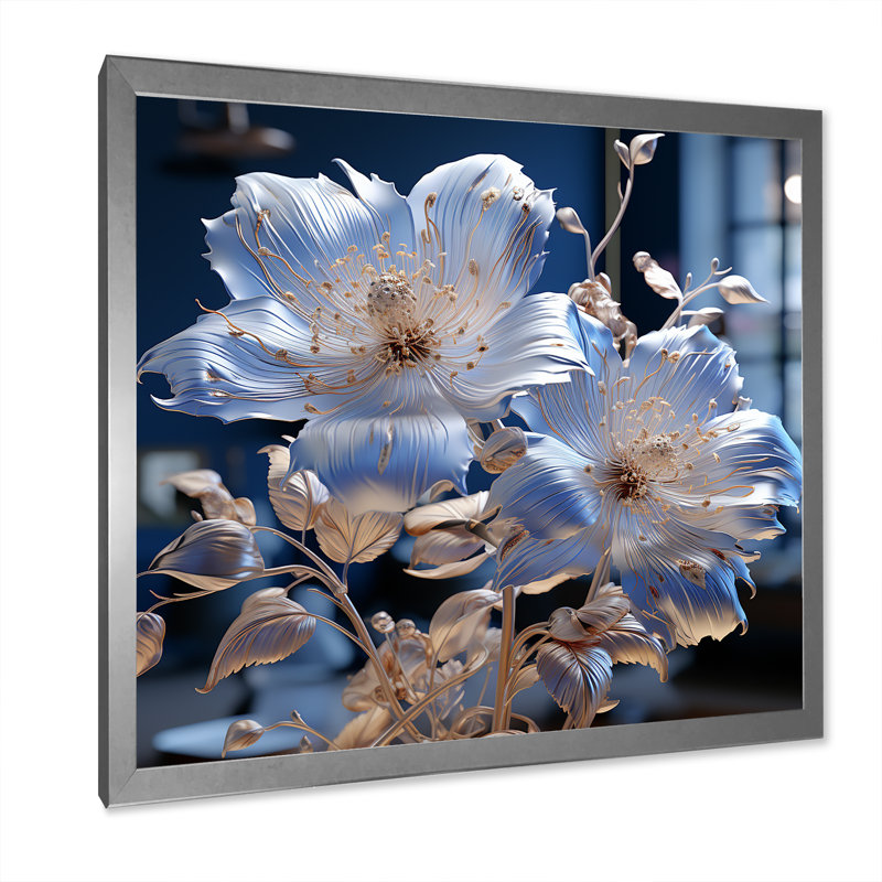 Céleste harmonie florale sur toile, H 16 po x l 16 po x P 1 po, Cadre simple argenté