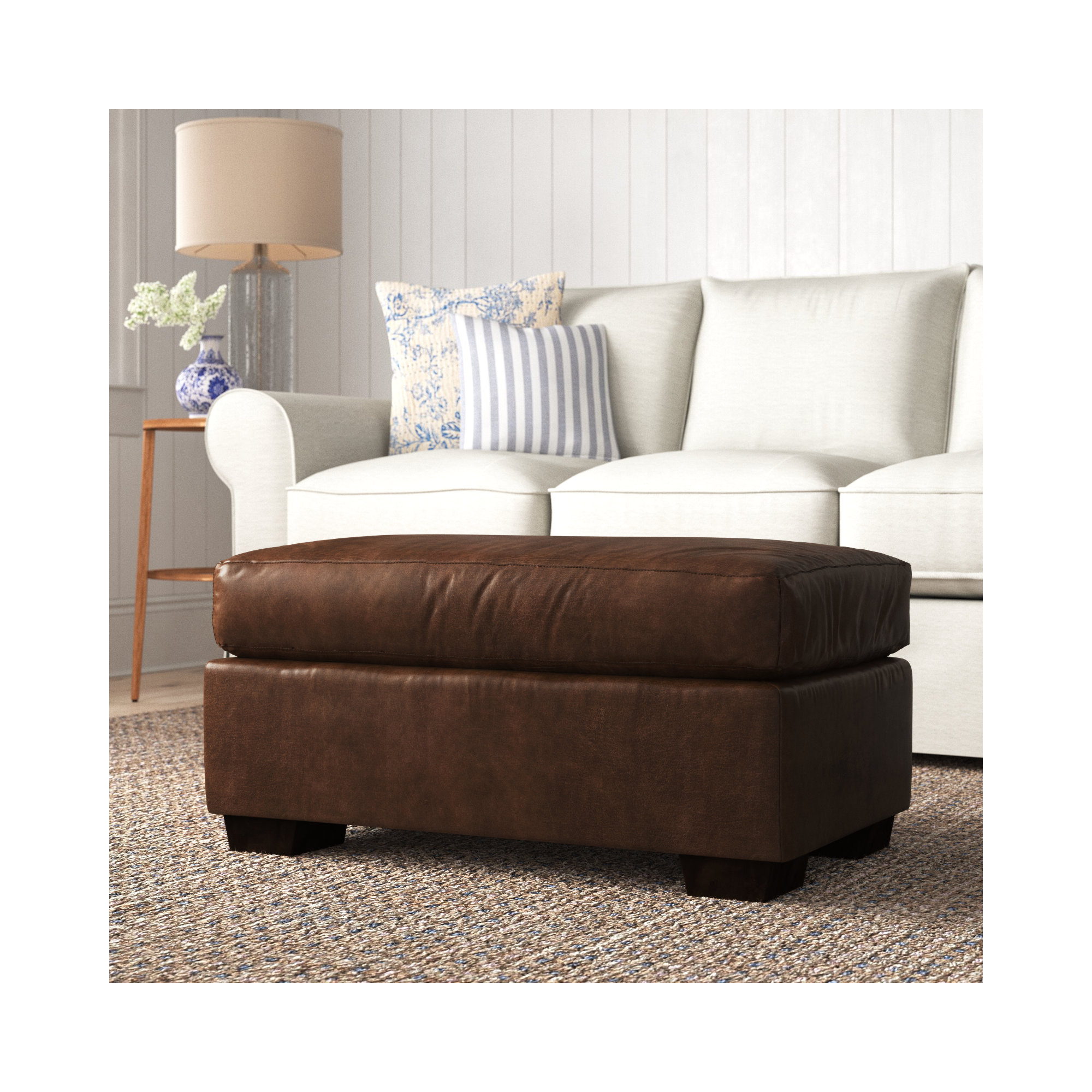 Cranbrook Upholstered Ottoman, Bistro Rustic Genuine Leather