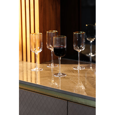Mikasa Sorrento Ridged Crystal Red Wine Glasses, 450ml