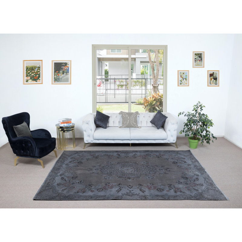 Tapis décoratif turc de style européen fabriqué à la main 7 x 10 pi dans des tons de gris et de brun