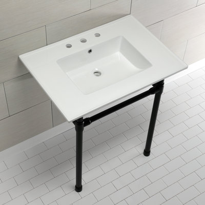 Kingston Brass Dreyfuss 31-Inch Ceramic Console Sink with Stainless Steel Legs