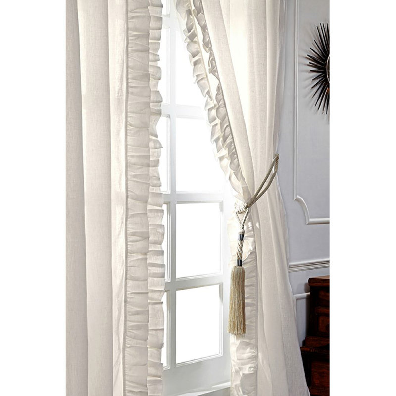Banji Cotton Blend Semi Sheer Curtain Pair, Ivory