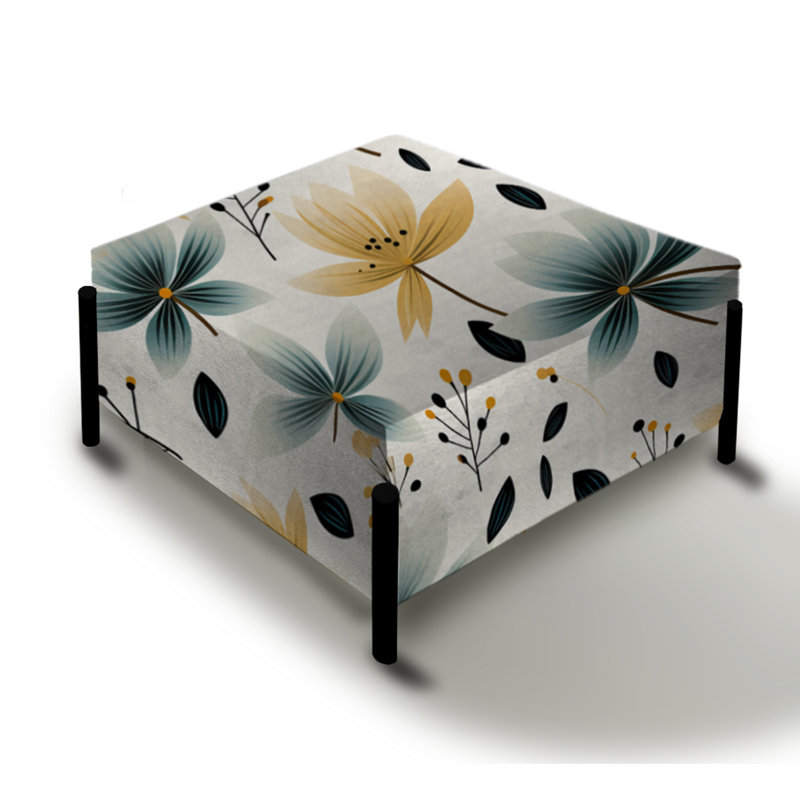 Grand repose-pieds carré bleu sarcelle à motif floral I Harmony