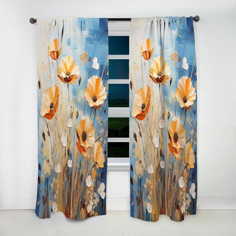 Lateika - prairies bleues calmes et jaune - rideau traditionnel - velours obscurcissant - 1 panneau, L 52 po x L 95 po