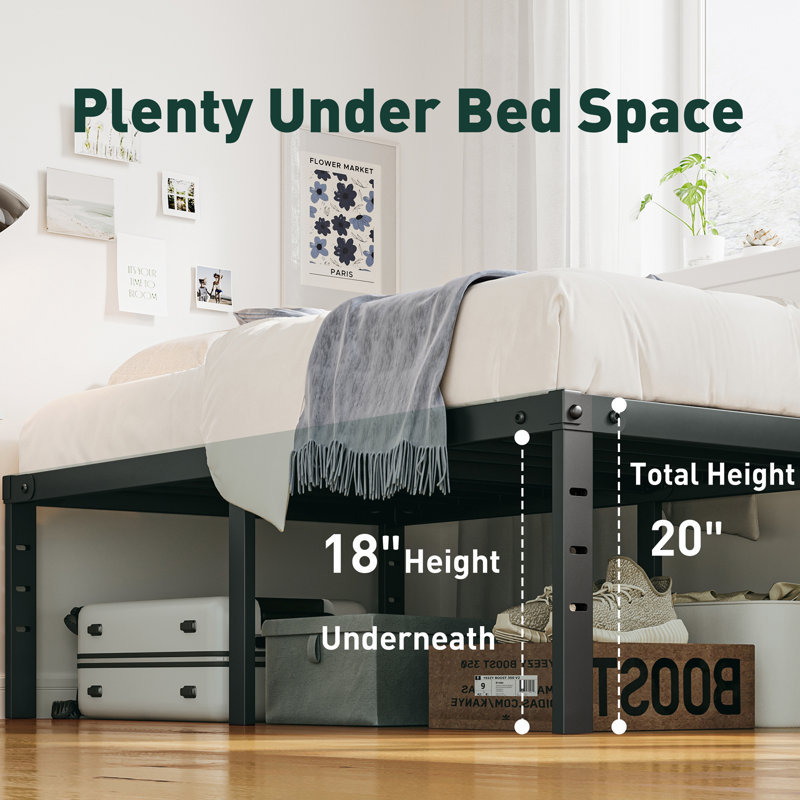 Structure de lit simple en acier de 20 po Truette, silencieux, sans sommier, assez d'espace de rangement, Lit simple