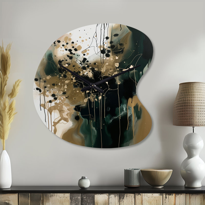 Black Abstracted Realities - Abstract Asymmetrical Metal Wall Clocks, Black Unique Shape Wall Clock Print, Small