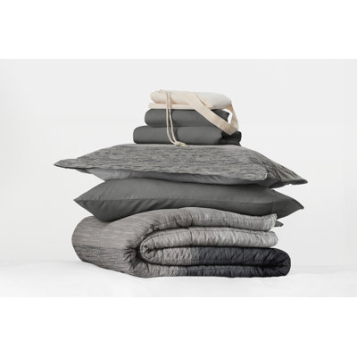 8-PC College Dorm Twin XL Bedding Bundle - Comforter Set, Sheet Set, Pillows and Laundry Bag