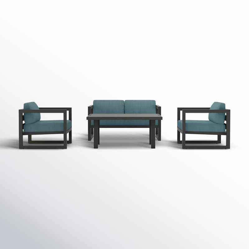 Avion 4 Piece Sofa Seating Group with Sunbrella Cushions, Canvas Charcoal Sunbrella® Canvas, Slate, 25" H x 54" W x 25.5" D 