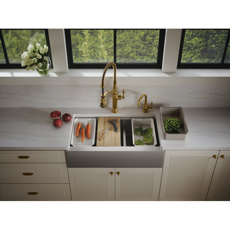 KOHLER Strive 32-1/2 in. Undermount Single Bowl Stainless Steel Workstation Kitchen Sink