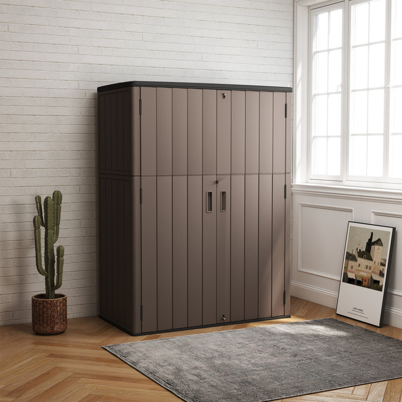 Yardgrace 420 Gallons Double-Door Vertical Resin Storage Cabinet With Floor, Brown