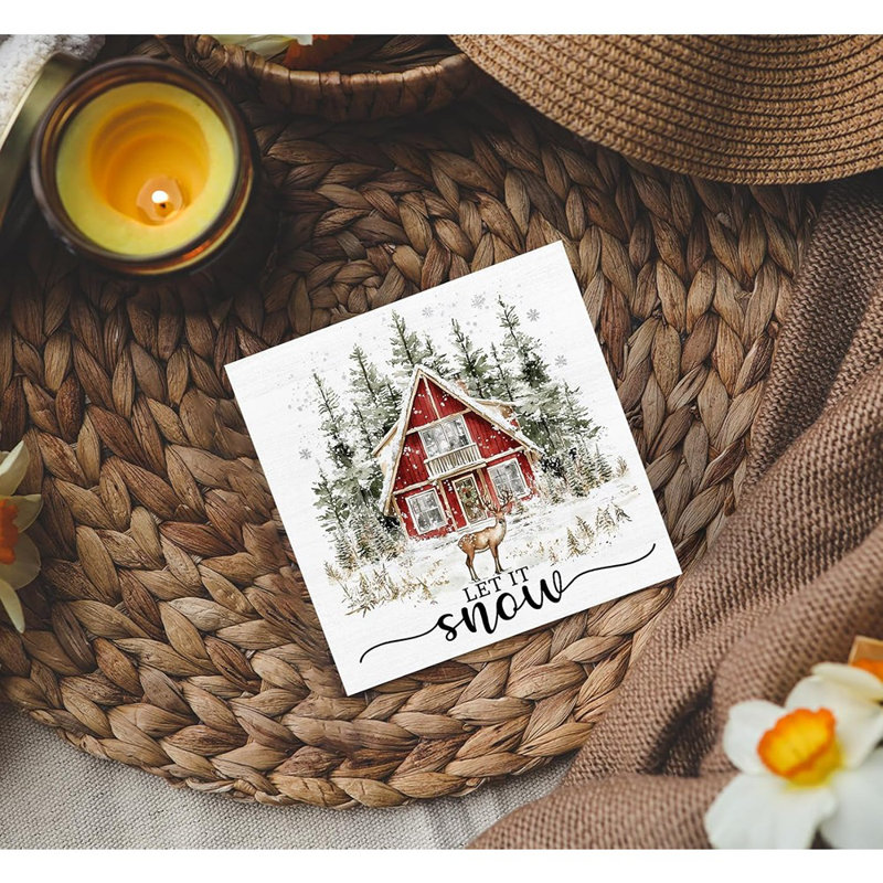 Enseigne en bois Let It Snow - blanc hiver - 5 X 5 pouces, style maison de campagne