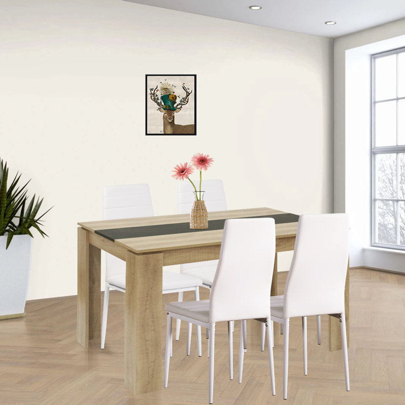 Shadasia 4 - Person Dining Set, 75cm H x 110cm W x 70cm L, White, Oak/Black
