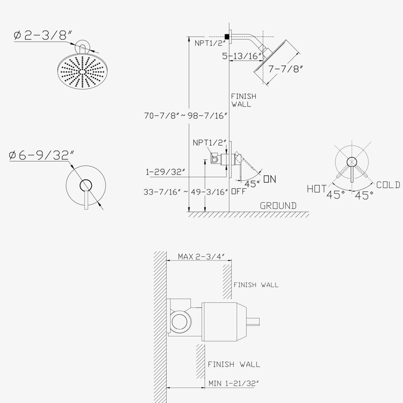 Concealed Mixer Showers with Rough in-Valve, Matte Black